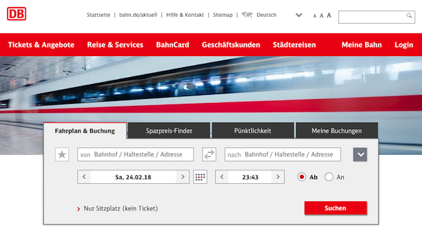 Deutsche Bahn(通称:DB)」公式ウェブサイト