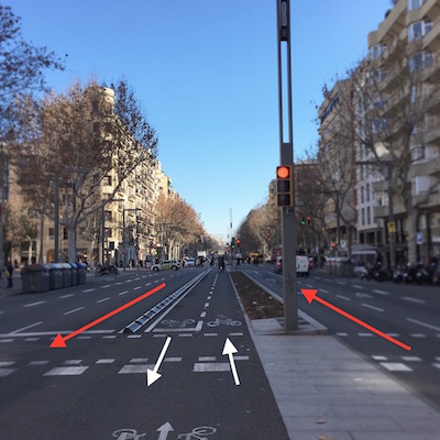 バルセロナ中心地の自転車道路